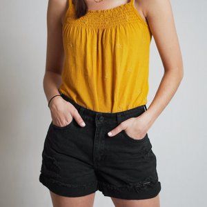 KanCan HighRise Distressed Denim Shorts - XS Black